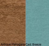 This is a swatch image showing the Antique Mahogany frame and the Cast Breeze cushion color.