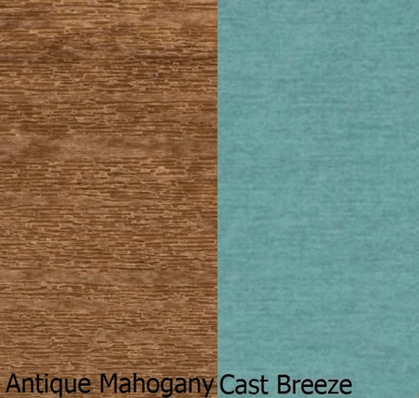 This is a swatch image showing the Antique Mahogany frame and the Cast Breeze cushion color.