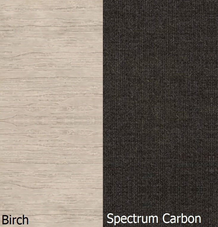 This is a swatch image showing the Birch frame and Spectrum Carbon cushion color.