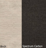 This is a swatch image showing the Birch frame and Spectrum Carbon cushion color.
