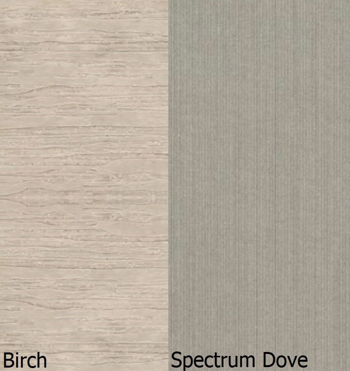 This is a swatch image showing the Birch frame and the Spectrum Dove cushion color.