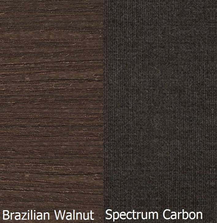 This is a swatch image showing the Brazilian Walnut frame and the Spectrum Carbon cushion color.