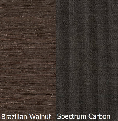 This is a swatch image showing the Brazilian Walnut frame and the Spectrum Carbon cushion color.