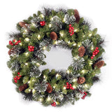 Pre-Lit Classic Spruce Wreath with Warm White Lights, Pine Cones and Berries
