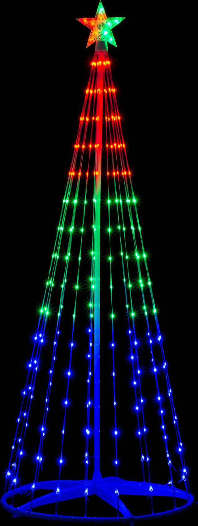 Six foot string tree pre-lit with LED lights that you can control via an app.