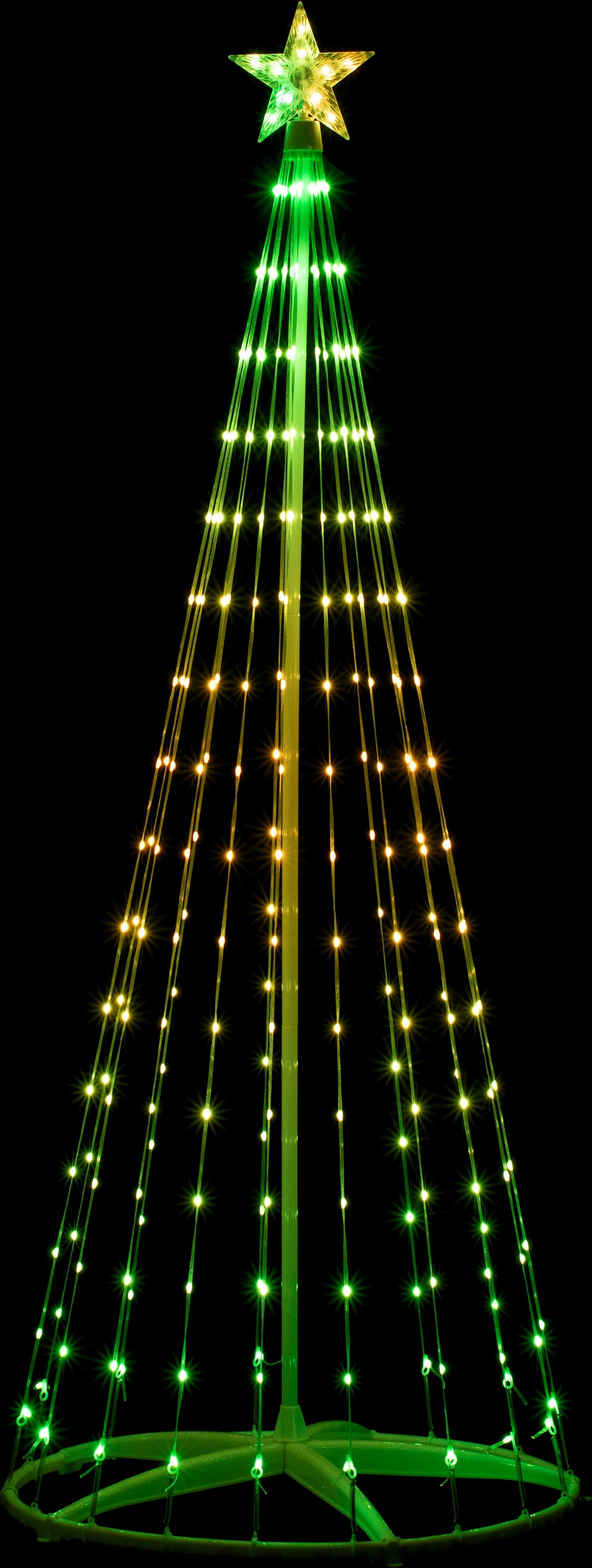 Six foot string tree pre-lit with LED lights that you can control via an app.
