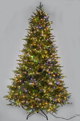 Artificial tree pre-lit with multi-colored, starry LED lights.