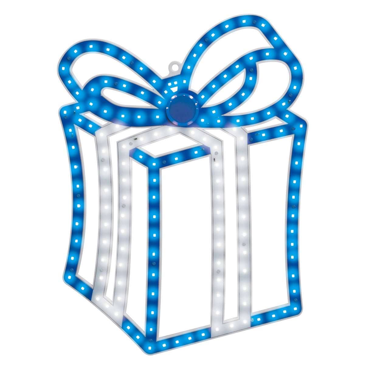This image shows the blue-colored LED present decoration on a white background.