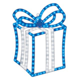 This image shows the blue-colored LED present decoration on a white background.