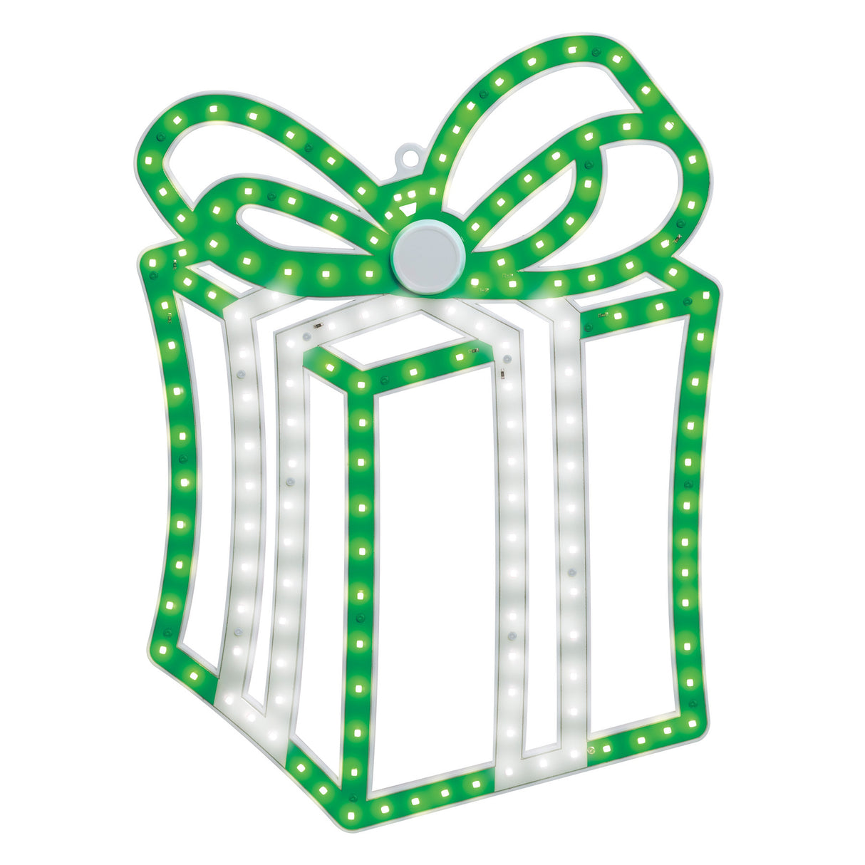 This image shows the green-colored LED present decoration on a white background.