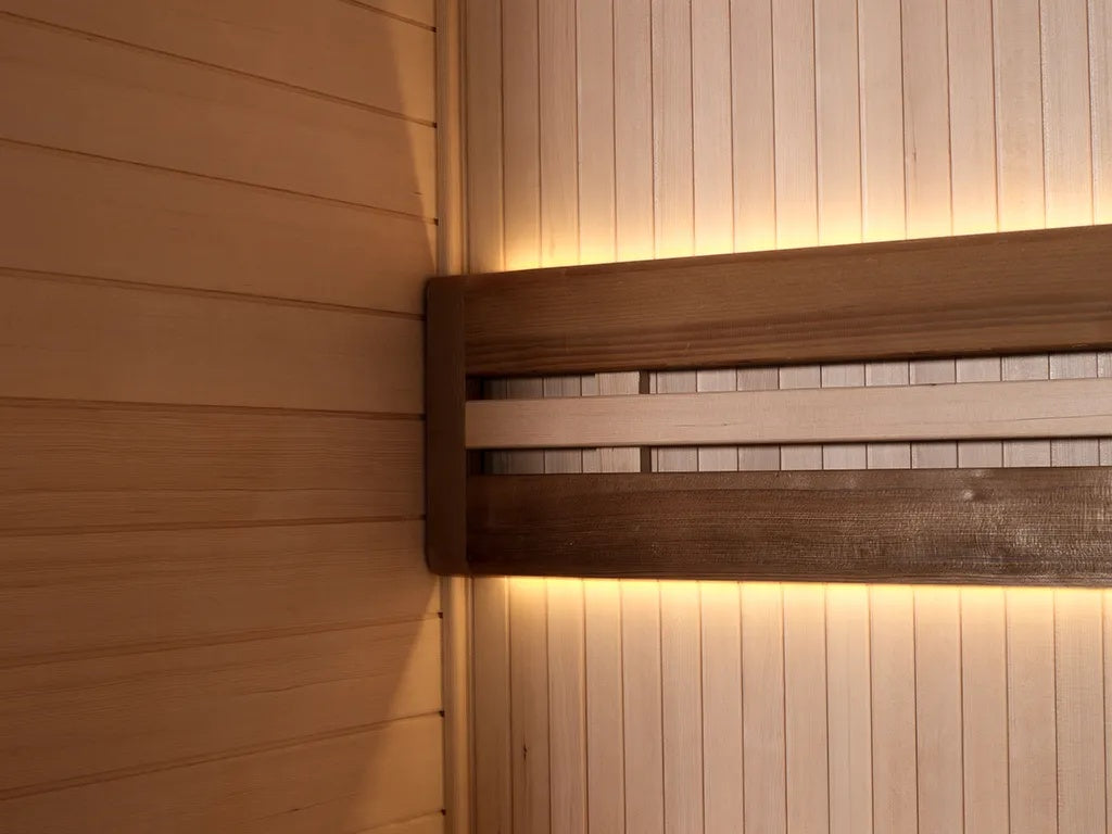 This image shows the lighting on the wall inside the sauna.