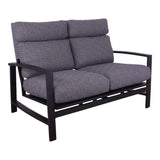 This image shows that loveseat on a white background. The frames are black and the cushion color is gray.