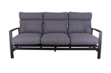 This image shows the sofa on a white background. The frames are black and the cushions are gray.
