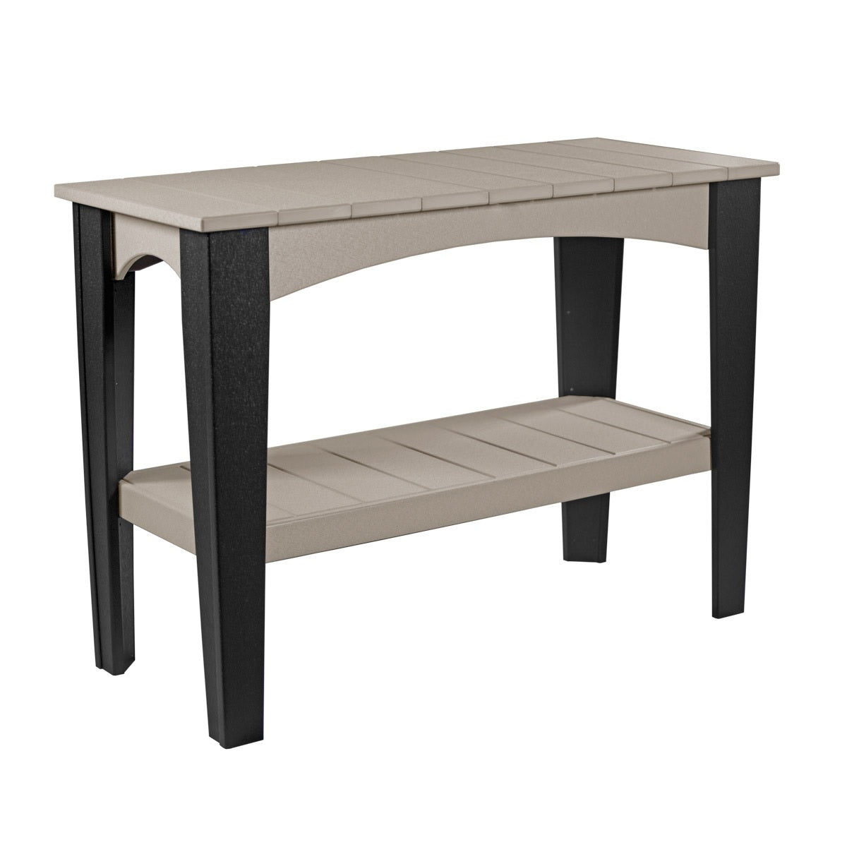 This is the Weatherwood and Black colored Island Buffet Table on a white background.
