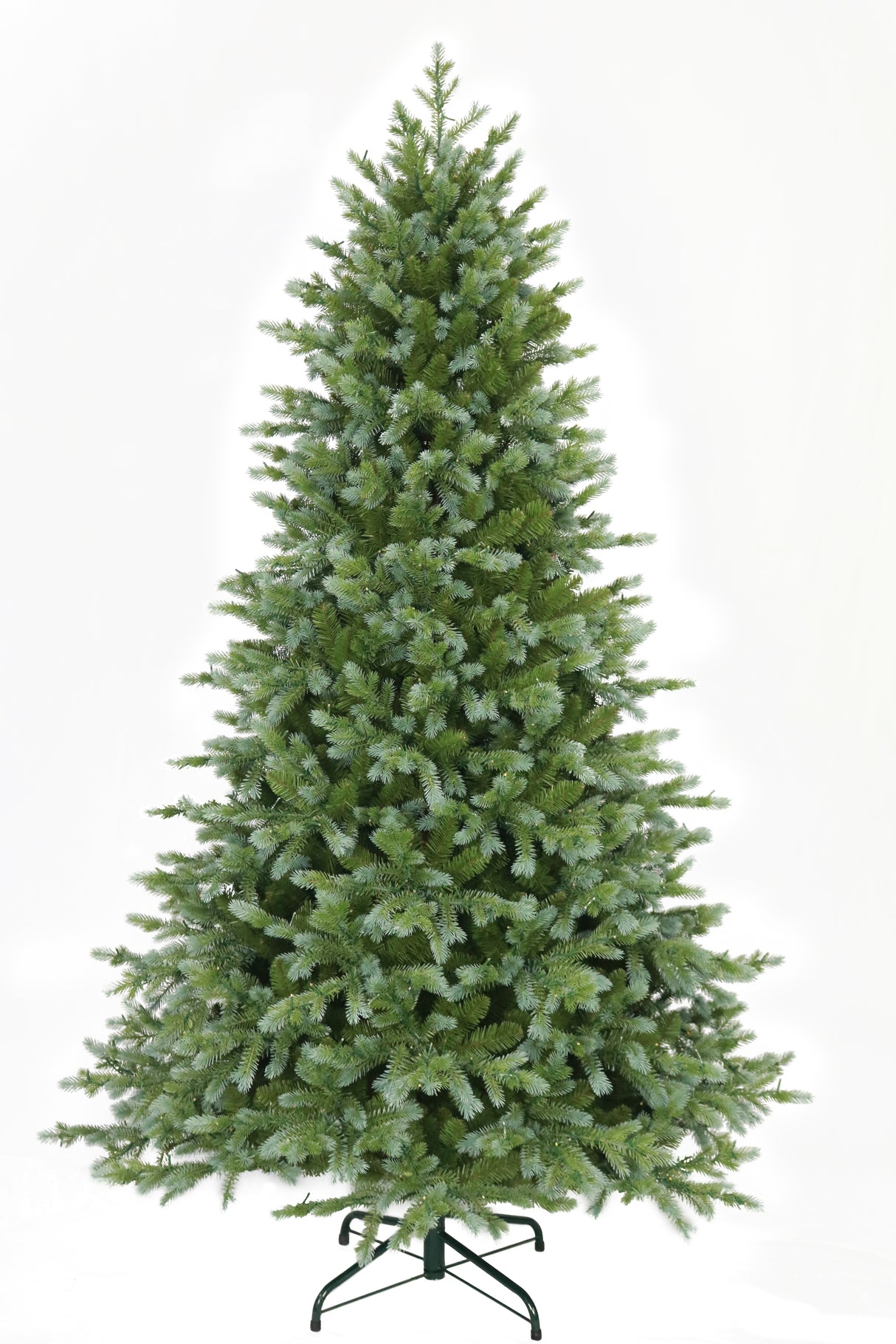 This is an image showing this artificial tree with the lights turned off. This tree is up against a white background.
