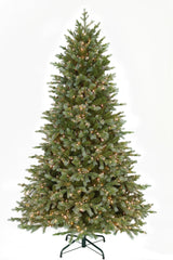 This is an image showing this artificial tree pre-lit with Warm White Starry Lights. This tree is up against a white background.