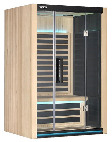 This image shows the Kiruna 2 person Tylo sauna on a white background.