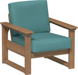 This image shows the deep seating chair on a white background. The frames are antique mahogany and the cushion is cast breeze.
