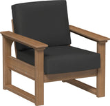 This image shows the deep seating chair on a white background. The frames are antique mahogany and the cushion is spectrum carbon.