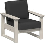 This image shows the deep seating chair on a white background. The frames are birch and the cushion is spectrum carbon.