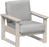 This image shows the deep seating chair on a white background. The frames are birch and the cushion is spectrum dove.