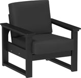This image shows the deep seating chair on a white background. The frames are black and the cushion is spectrum carbon.