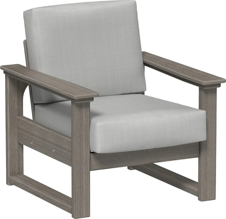 This image shows the deep seating chair on a white background. The frames are coastal gray and the cushion is spectrum dove.