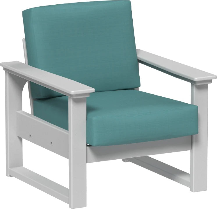 This image shows the deep seating chair on a white background. The frames are dove gray and the cushion is cast breeze.