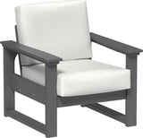 This image shows the deep seating chair on a white background. The frames are slate and the cushion is canvas.