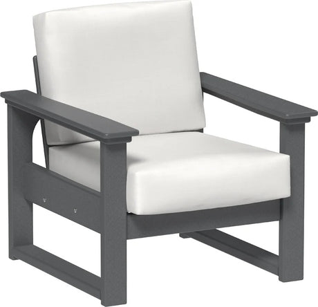 This image shows the deep seating chair on a white background. The frames are slate and the cushion is canvas.