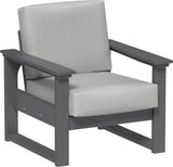 This image shows the deep seating chair on a white background. The frames are slate and the cushion is spectrum dove.