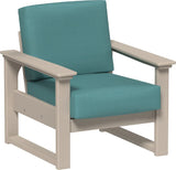 This image shows the deep seating chair on a white background. The frames are weatherwood and the cushion is cast breeze.