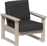 This image shows the deep seating chair on a white background. The frames are weatherwood and the cushion is spectrum carbon.
