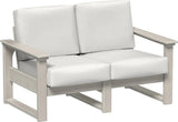 This image shows the deep seating loveseat on a white background. The frames are birch and the cushions are cavnas.