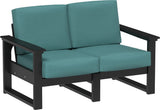 This image shows the deep seating loveseat on a white background. The frames are black and the cushions are cast breeze.