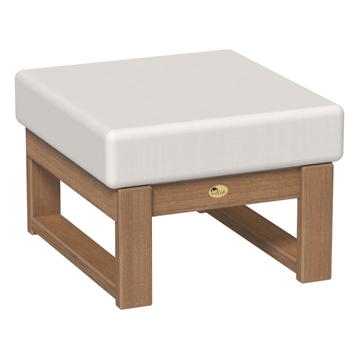 This is the Ottoman with Antique Mahogany frames and a Canvas colored cushion.