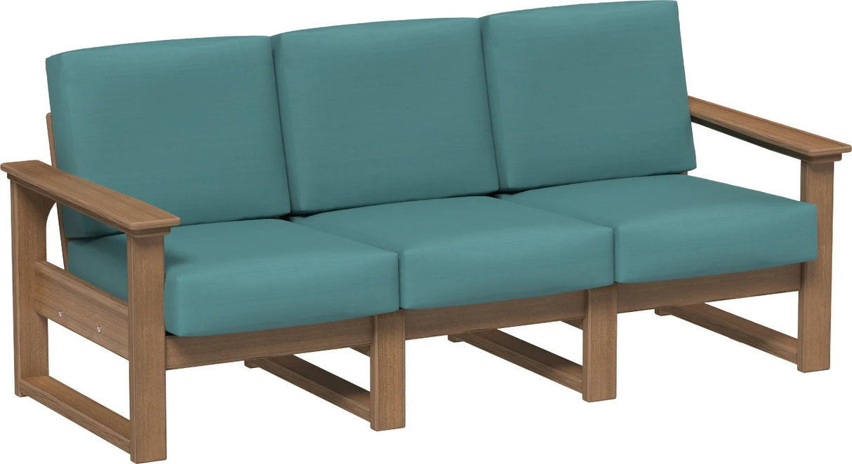 This image shows the deep seating sofa on a white background. The frames are antique mahogany and the cushions are cast breeze.