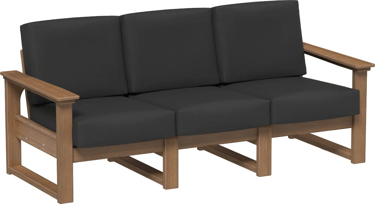This image shows the deep seating sofa on a white background. The frames are antique mahogany and the cushions are spectrum carbon.