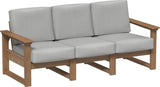 This image shows the deep seating sofa on a white background. The frames are antique mahogany and the cushions are spectrum dove.