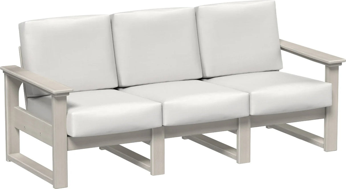 This image shows the deep seating sofa on a white background. The frames are birch and the cushions are canvas.