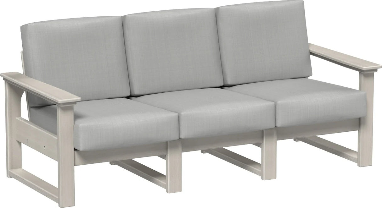 This image shows the deep seating sofa on a white background. The frames are birch and the cushions are spectrum dove.