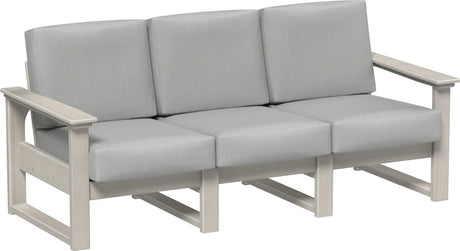 This image shows the deep seating sofa on a white background. The frames are birch and the cushions are spectrum dove.
