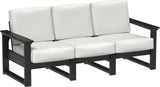 This image shows the deep seating sofa on a white background. The frames are black and the cushions are canvas.