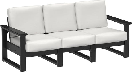This image shows the deep seating sofa on a white background. The frames are black and the cushions are canvas.