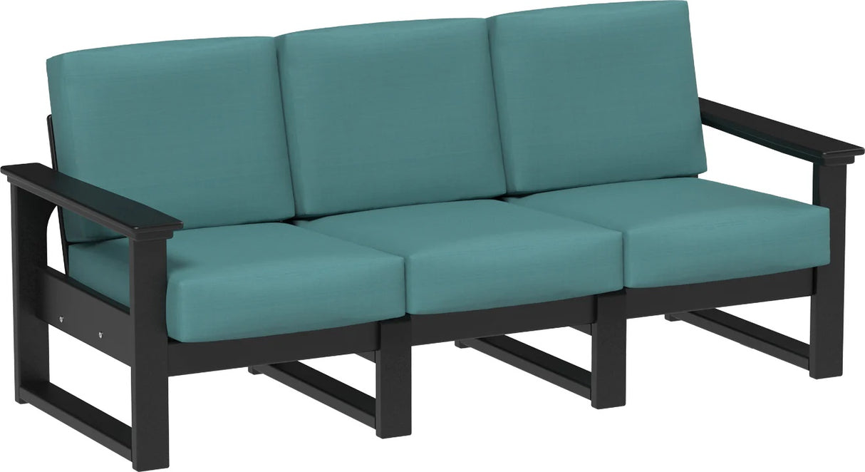 This image shows the deep seating sofa on a white background. The frames are black and the cushions are cast breeze.