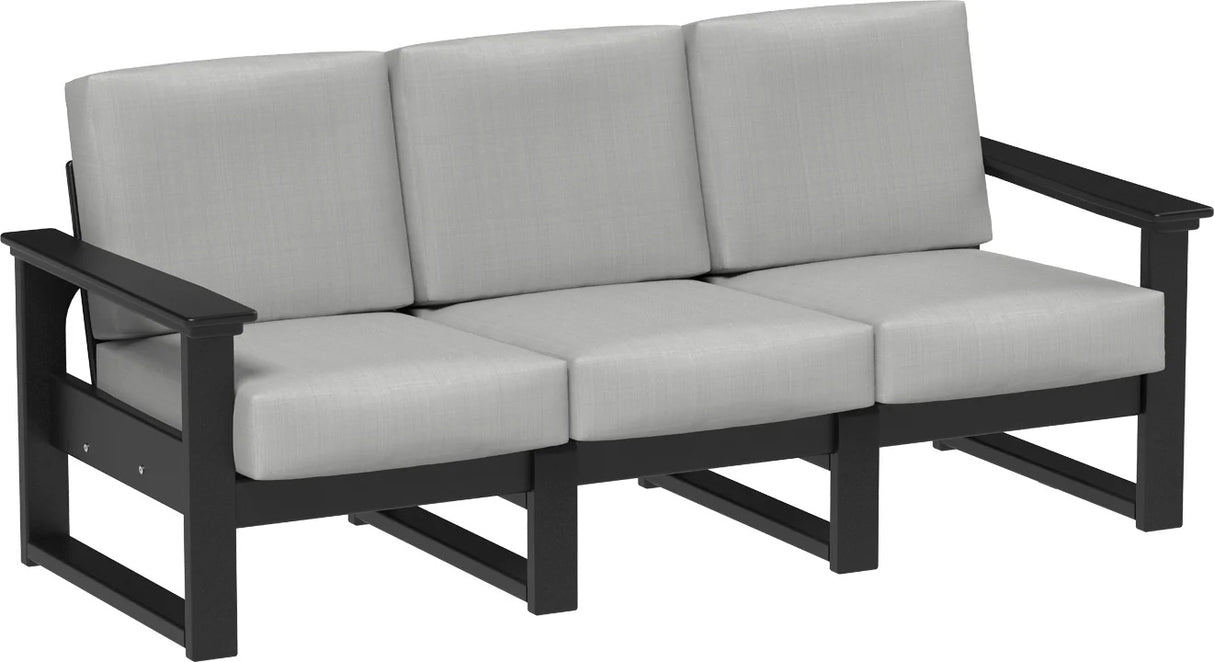 This image shows the deep seating sofa on a white background. The frames are black and the cushions are spectrum dove.