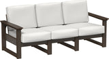 This image shows the deep seating sofa on a white background. The frames are Brazilian walnut and the cushions are canvas.