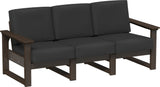 This image shows the deep seating sofa on a white background. The frames are Brazilian walnut and the cushions are spectrum carbon.