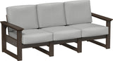 This image shows the deep seating sofa on a white background. The frames are Brazilian walnut and the cushions are spectrum dove.