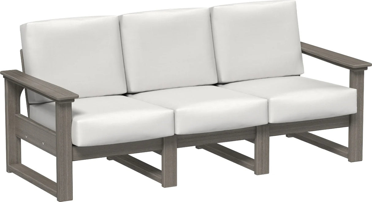 This image shows the deep seating sofa on a white background. The frames are coastal gray and the cushions are canvas.